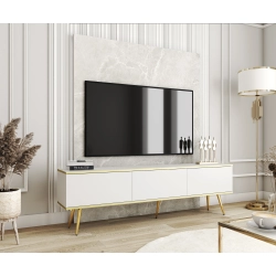 Szafka RTV Biało - Złota  175 cm Noga Czarna - Złota